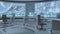 3D rendered empty, modern, futuristic command center interior