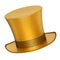 3D rendered golden decoration top hat with silver ribbon