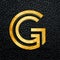 3D rendered golden letter G against a black leather background