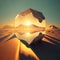 3d rendered illustration of a big crystal reflecting a sun and a desert