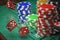 3D rendered illustration of dice and casino chips. Gambling concept