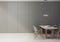 3d rendered illustration of a minimalist dining room interior with grey panels on the wall