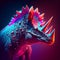 3d rendered illustration of a stegosaurus dinosaur in neon light AI Generated