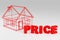 3d rendered luxury glowing sign saying price on with simple house