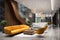 3D rendered luxury hotel reception contemporary lounge, striking yellow seating