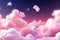 3D rendered night sky pastel pink clouds adorned with radiant yellow stars