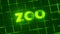 3D-rendered pattern of the word zoo on bright neon green lines arranged in a grid pattern.