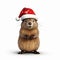 3d Rendered Santa Claus Groundhog With Red Nose And Santa Hat