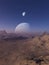 3d rendered Space Art: Alien Planet - A Fantasy Landscape with blue skies and stars