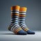 3d Rendered Stripe Socks On Gray Background - Photorealistic Design