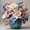 3d Rendered Vase With Rococo Pastel Hues And Floral Explosions