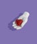 3D rendered white doll hand with a red heart on a purple background