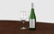 3d rendered wine bottle with empty glasses