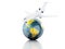 3d renderer illustration. airplane and world globe. travel concept