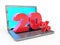 3D rendering of a 20 percent discount - Laptop and discounts in Internet