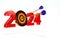 3D rendering of the 2024 goal and a round target with arrows on white background, New goal and achieving success concept