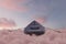 3d rendering of abandoned wooden boat over fluffy pink clouds