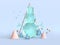 3d rendering abstract clear material snow man green blue winter christmas concept