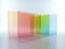 3d rendering, abstract geometric background, translucent glass with colorful gradient, simple square shapes. Modern minimal