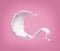 3d rendering, abstract milk splashing clip art, white wavy jet, liquid splash isolated on pink background