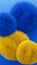 3d rendering abstract soft furry shapes. Balls in yellow and blue colors.