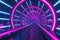 3d rendering. Abstract tunnel background made of blue - pink neon stripes and ascending ribbons