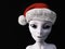 3D rendering of an alien wearing a Santa hat.