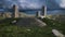 3D rendering of an ancient mystical fantasy stone circle temple in a mountain landscape under stormy sky