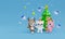 3d rendering animal jump and happy with four giftboxs and snowflake. theme Merry christmas and happy new year