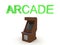 3D rendering of arcade cabinet and arcade text above
