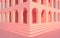 3d rendering. Arch hallway pink geometric background, architectural corridor, arch columns, empty wall. ancient housing Banner for