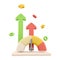 3d rendering arrows grow up speedometer icon. 3d render fast arrows grow up speedometer icon. Arrows grow up measured by