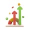 3d rendering arrows grow up speedometer icon. 3d render fast arrows grow up speedometer icon. Arrows grow up measured by