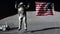 3D rendering. Astronaut jumping on the moon and saluting the American flag. CG Animation. Elements of this image furnished by NASA