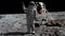 3D rendering. Astronaut walking on the moon and waving his hand. CG Animation. Elements of this image furnished by NASA