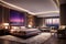 3d rendering beautiful luxury bedroom suite in hotel with tv