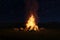 3d rendering of big bonfire with sparks and particles in front of forest and starry sky