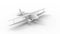 3D rendering of a biplane double propellor airplane aeroplane isolated