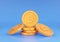 3d Rendering Bitcoin Stack on Blue Background