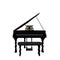 3D rendering of a black grand piano and stool isolated on white