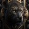 3D rendering of a black panther with golden ornament on the head