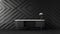 3D rendering Black Sideboard in Geometric Wallpaper