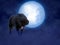 3D rendering of black wolf with red eyes in moonlight