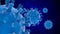 3D rendering of a blue biological background with lots of blue viruses. The idea of covid-19 microorganisms, a coronavirus, a