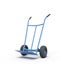 3d rendering of blue empty hand truck standing upright in half-turn.