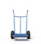 3d rendering of blue empty hand truck standing upright in half-turn.