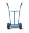 3d rendering of a blue hand truck standing upright on a white background.