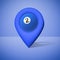 3d rendering of a blue location icon with a billiards ball inside of it.
