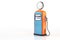 3d rendering of blue-orange retro gasoline dispenser pumps isolated on white background with clipping paths.