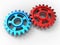 3D rendering - blue and red gears interlocking